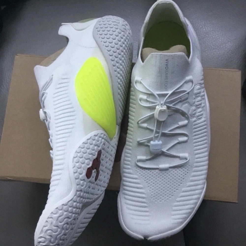 Vivo Barefoot White and Neon Yellow Athletic Shoes